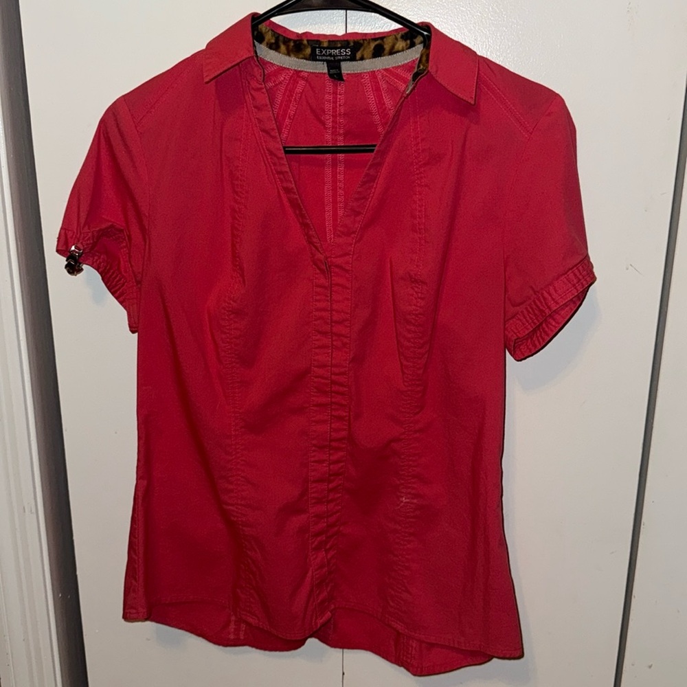 Express Pink Fitted Button Down Shirt with Notched Collar